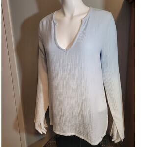 Sol Angeles Ombre Blue Waffle Blouse Women's XS Beachy Nautical Feminine Girly